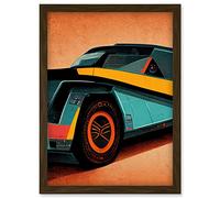 Doppelganger33 LTD Colourful DeLorean Style Retro Car Poster Artwork Framed Wall Art Print A4