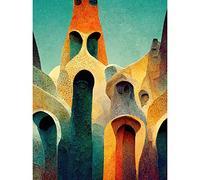Doppelganger33 LTD Colourful Modern Painting Gaudi Style Architecture Sagrada Familia Art Print Canvas Premium Wall Decor Poster Mural