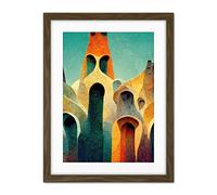 Doppelganger33 LTD Colourful Modern Painting Gaudi Style Architecture Sagrada Familia Artwork Framed Wall Art Print 18X24 Inch