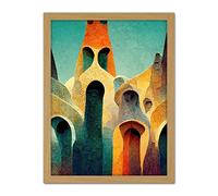 Doppelganger33 LTD Colourful Modern Painting Gaudi Style Architecture Sagrada Familia Artwork Framed Wall Art Print 18X24 Inch