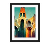 Doppelganger33 LTD Colourful Modern Painting Gaudi Style Architecture Sagrada Familia Artwork Framed Wall Art Print 18X24 Inch