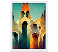 Doppelganger33 LTD Colourful Modern Painting Gaudi Style Architecture Sagrada Familia Artwork Framed Wall Art Print A4