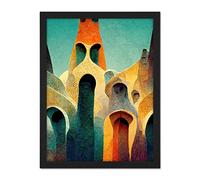 Doppelganger33 LTD Colourful Modern Painting Gaudi Style Architecture Sagrada Familia Artwork Framed Wall Art Print 18X24 Inch