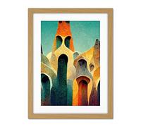 Doppelganger33 LTD Colourful Modern Painting Gaudi Style Architecture Sagrada Familia Artwork Framed Wall Art Print 18X24 Inch