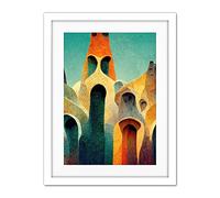 Doppelganger33 LTD Colourful Modern Painting Gaudi Style Architecture Sagrada Familia Artwork Framed Wall Art Print 18X24 Inch
