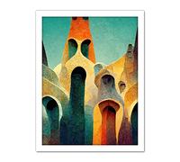 Doppelganger33 LTD Colourful Modern Painting Gaudi Style Architecture Sagrada Familia Artwork Framed Wall Art Print 18X24 Inch
