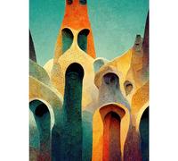 Doppelganger33 LTD Colourful Modern Painting Gaudi Style Architecture Sagrada Familia Large Wall Art Poster Print Thick Paper 18X24 Inch