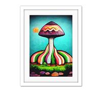 Doppelganger33 LTD Colourful Psychedelic Cartoon Mushroom Painting Artwork Framed Wall Art Print 18X24 Inch