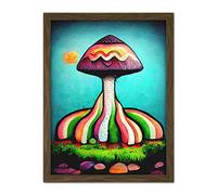 Doppelganger33 LTD Colourful Psychedelic Cartoon Mushroom Painting Artwork Framed Wall Art Print 18X24 Inch