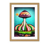 Doppelganger33 LTD Colourful Psychedelic Cartoon Mushroom Painting Artwork Framed Wall Art Print 18X24 inch