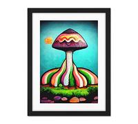 Doppelganger33 LTD Colourful Psychedelic Cartoon Mushroom Painting Artwork Framed Wall Art Print 18X24 Inch