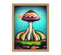 Doppelganger33 LTD Colourful Psychedelic Cartoon Mushroom Painting Artwork Framed Wall Art Print 18X24 inch