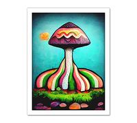 Doppelganger33 LTD Colourful Psychedelic Cartoon Mushroom Painting Artwork Framed Wall Art Print 18X24 inch