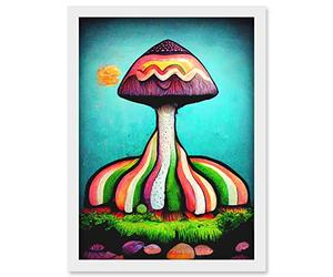 Doppelganger33 LTD Colourful Psychedelic Cartoon Mushroom Painting Artwork Framed Wall Art Print A4