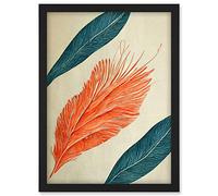 Doppelganger33 LTD Coral And Teal Feather Detail Illustration Artwork Framed A3 Wall Art Print