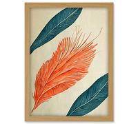 Doppelganger33 LTD Coral And Teal Feather Detail Illustration Artwork Framed A3 Wall Art Print