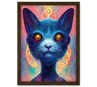 Doppelganger33 LTD Cosmos Astral Cat With Colourful Energy Frequencies Artwork Framed A3 Wall Art Print