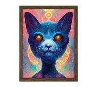 Doppelganger33 LTD Cosmos Astral Cat With Colourful Energy Frequencies Artwork Framed Wall Art Print 18X24 Inch