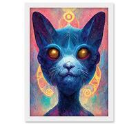 Doppelganger33 LTD Cosmos Astral Cat With Colourful Energy Frequencies Artwork Framed Wall Art Print A4