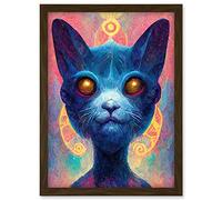 Doppelganger33 LTD Cosmos Astral Cat With Colourful Energy Frequencies Artwork Framed Wall Art Print A4