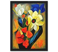 Doppelganger33 LTD Cubist Abstract Flower Bouquet Still Life Oil Painting Artwork Framed A3 Wall Art Print