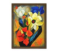 Doppelganger33 LTD Cubist Abstract Flower Bouquet Still Life Oil Painting Artwork Framed Wall Art Print 18X24 inch