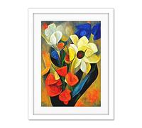 Doppelganger33 LTD Cubist Abstract Flower Bouquet Still Life Oil Painting Artwork Framed Wall Art Print 18X24 inch