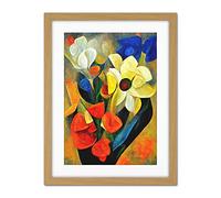 Doppelganger33 LTD Cubist Abstract Flower Bouquet Still Life Oil Painting Artwork Framed Wall Art Print 18X24 inch