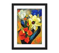 Doppelganger33 LTD Cubist Abstract Flower Bouquet Still Life Oil Painting Artwork Framed Wall Art Print 18X24 inch