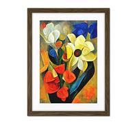 Doppelganger33 LTD Cubist Abstract Flower Bouquet Still Life Oil Painting Artwork Framed Wall Art Print 18X24 inch