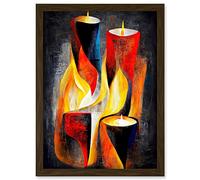 Doppelganger33 LTD Cubist Candles Flames Surrealist Still Life Oil Painting Artwork Framed A3 Wall Art Print