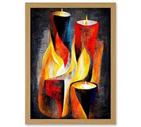 Doppelganger33 LTD Cubist Candles Flames Surrealist Still Life Oil Painting Artwork Framed A3 Wall Art Print