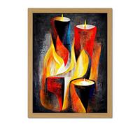 Doppelganger33 LTD Cubist Candles Flames Surrealist Still Life Oil Painting Artwork Framed Wall Art Print 18X24 Inch