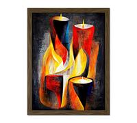 Doppelganger33 LTD Cubist Candles Flames Surrealist Still Life Oil Painting Artwork Framed Wall Art Print 18X24 Inch