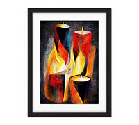 Doppelganger33 LTD Cubist Candles Flames Surrealist Still Life Oil Painting Artwork Framed Wall Art Print 18X24 Inch