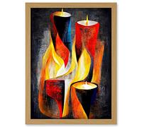 Doppelganger33 LTD Cubist Candles Flames Surrealist Still Life Oil Painting Artwork Framed Wall Art Print A4