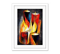 Doppelganger33 LTD Cubist Candles Flames Surrealist Still Life Oil Painting Artwork Framed Wall Art Print 18X24 Inch