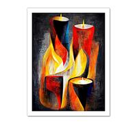 Doppelganger33 LTD Cubist Candles Flames Surrealist Still Life Oil Painting Artwork Framed Wall Art Print 18X24 Inch