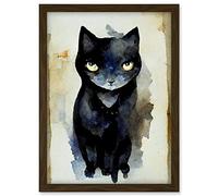 Doppelganger33 LTD Curious Black Cat Watercolour Painting Artwork Framed A3 Wall Art Print