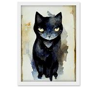 Doppelganger33 LTD Curious Black Cat Watercolour Painting Artwork Framed A3 Wall Art Print