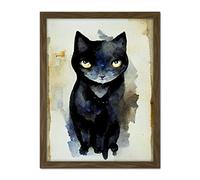 Doppelganger33 LTD Curious Black Cat Watercolour Painting Artwork Framed Wall Art Print 18X24 Inch