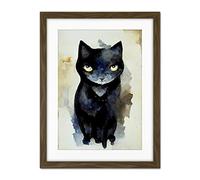 Doppelganger33 LTD Curious Black Cat Watercolour Painting Artwork Framed Wall Art Print 18X24 Inch