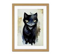 Doppelganger33 LTD Curious Black Cat Watercolour Painting Artwork Framed Wall Art Print 18X24 Inch