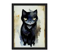 Doppelganger33 LTD Curious Black Cat Watercolour Painting Artwork Framed Wall Art Print 18X24 Inch