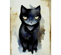 Doppelganger33 LTD Curious Black Cat Watercolour Painting Large Wall Art Poster Print Thick Paper 18X24 Inch