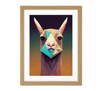Doppelganger33 LTD Curious Llama Geometric Pastel Artwork Framed Wall Art Print 18X24 Inch