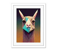 Doppelganger33 LTD Curious Llama Geometric Pastel Artwork Framed Wall Art Print 18X24 Inch