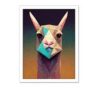 Doppelganger33 LTD Curious Llama Geometric Pastel Artwork Framed Wall Art Print 18X24 Inch