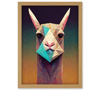 Doppelganger33 LTD Curious Llama Geometric Pastel Artwork Framed Wall Art Print A4
