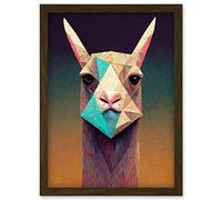 Doppelganger33 LTD Curious Llama Geometric Pastel Artwork Framed Wall Art Print A4